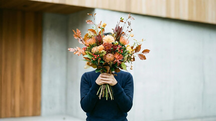 Anonymous Woman Hiding Face Behind Flowers