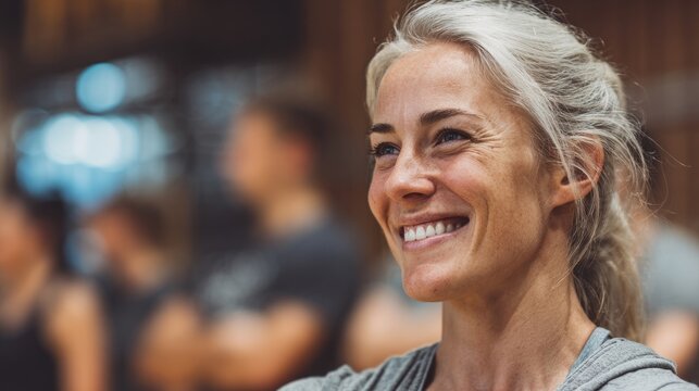 Smiling mature woman finding joy in fitness