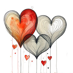 Three Hand Drawn Hearts with Small Hearts.