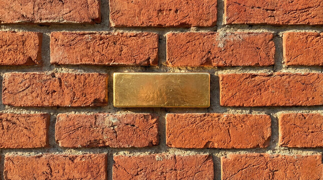 Golden brick standing out in a red brick wall, concept of real estate value and strong foundation