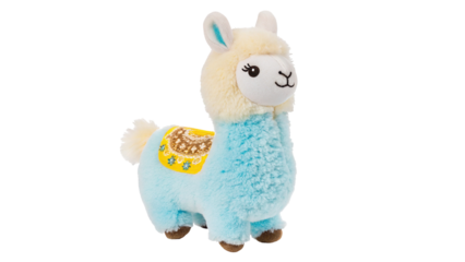 Cute blue llama stuffed animal with yellow saddle