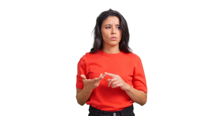 Woman counting on fingers thinking about options