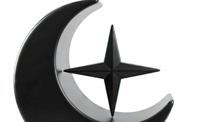 Black crescent moon and star symbol