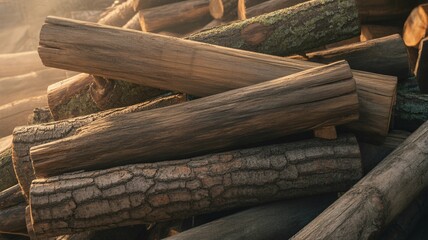 Pile of seasoned firewood logs stacked for burning