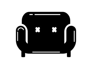 Black sofa icon in a simple flat silhouette style
