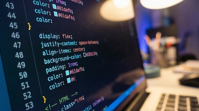 Captivating close-up of computer screen displays meticulously coded text in a well-lit environment, showcasing the essence of modern technology and the intricate world of programming.