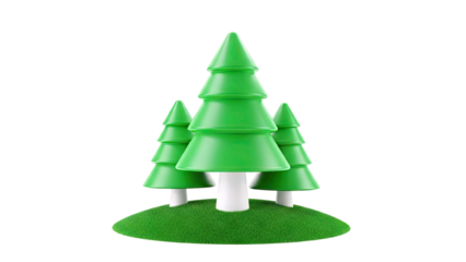 Cartoon Christmas Trees on a Grassy Mound