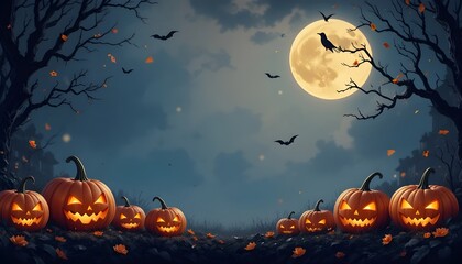 Halloween Background Concept with Pumpkins and Copy Space, Vector Illustration for Festive Design