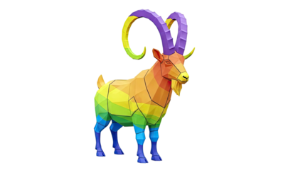Geometric Rainbow Goat Sculpture