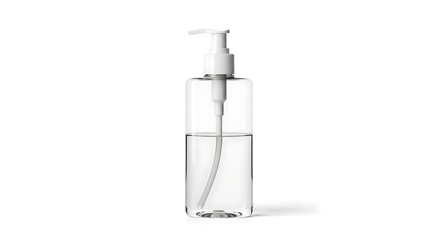 Clear plastic cosmetic bottle with white pump and liquid dispenser