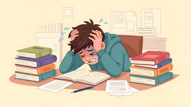 Cartoon showing pressure during exams