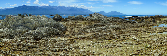Panorama of the geological coastal formations of the Kaikoura Peninsula