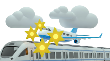 Airplane and Train Travel Icons with Stars