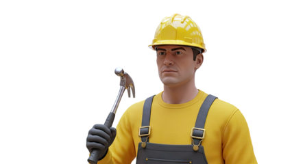 Construction worker in yellow hard hat holding a hammer