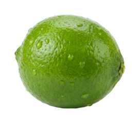 Fresh green lime with water drops isolated on transparent background
