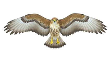 Buzzard in flight with wings spread