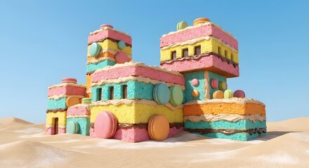 Fantasy Castle Architecture Made of Colorful Macarons and Cake Layers