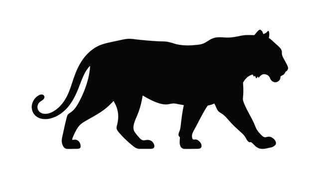 A striking black silhouette of a walking tiger powerful and majestic silhouette