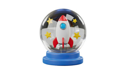 Cartoon Rocket in a Snow Globe with Stars