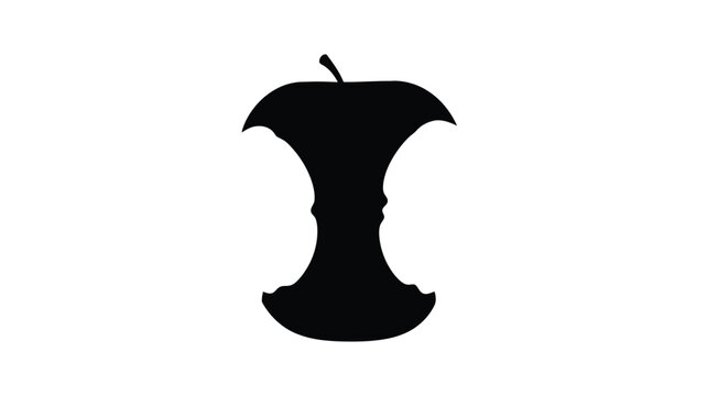 A dark silhouette of a partially eaten apple simple and stark silhouette