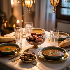 Serene Ramadan Night &ndash; Crescent Moon, Glowing Lanterns & Sacred Islamic Ambience