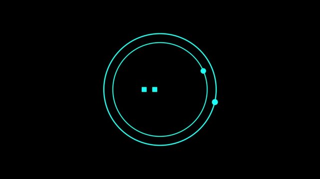 Cyan concentric circles with two dots and squares Keywords: abstract, background, black, circle 4k animation video.