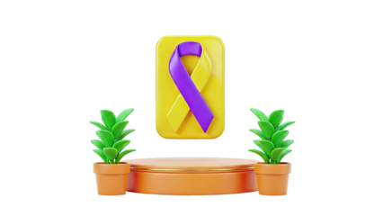Purple and Yellow Awareness Ribbon on Podium with Plants