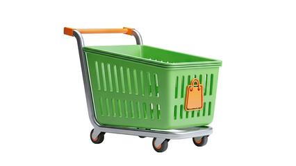 Fototapeta premium Green Shopping Cart with Orange Bag Icon