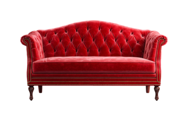 Luxurious red velvet Chesterfield sofa isolated on transparent background