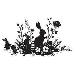 Easter bunnies and eggs in floral arrangement