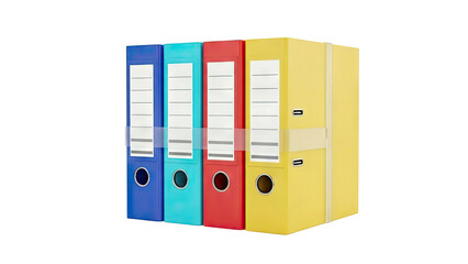 Four colorful ring binders in a row