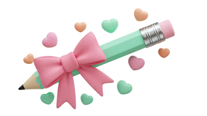 Mint Green Pencil with Pink Bow and Heart Charms
