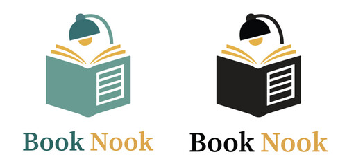 Book Nook Logo Design Featuring Open Book and Reading Lamp - Professional Branding for Libraries, Bookstores, Publishing Houses and Literacy Programs