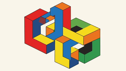 Fototapeta premium Abstract Geometric Sculpture with Interlocking Colorful Blocks