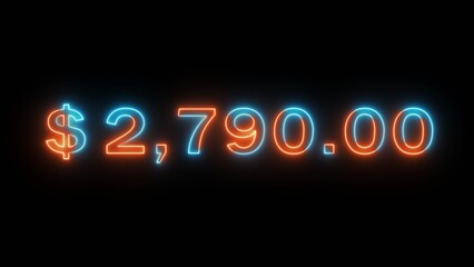 Obraz premium Business counting neon number illustration. Dollar counter money. Neon financial number text. Neon glowing countdown number.