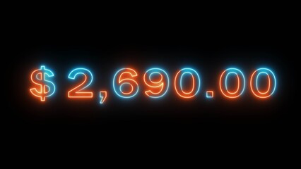 Obraz premium Business counting neon number illustration. Dollar counter money. Neon financial number text. Neon glowing countdown number.