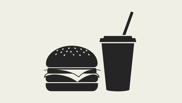 Burger and Drink Icon Silhouette - Fast Food Meal Concept