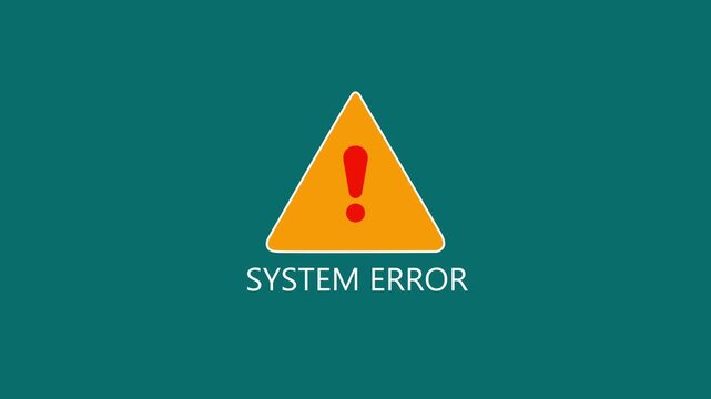 Orange warning triangle with red exclamation mark and system error text . 4k animation video .