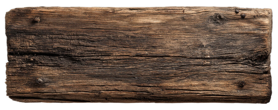 Weathered wooden plank with visible grain and rusty nails