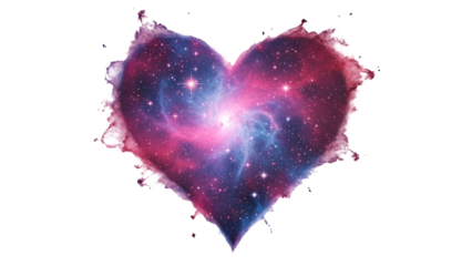 Heart-shaped cosmic galaxy with swirling pink, purple, and blue nebula, stars and light bursts, artistic love and universe concept JPG