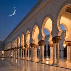 Serene Ramadan Night &ndash; Crescent Moon, Glowing Lanterns & Sacred Islamic Ambience
