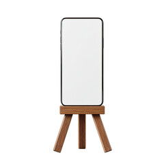 Modern digital device with a blank screen elegantly displayed on a wooden easel