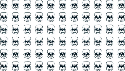 The art consists of horizontal rows of cartoonish human skulls. Art for Halloween or for same holiday and festive.
