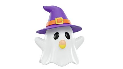 Cute Cartoon Ghost Wearing a Witch Hat