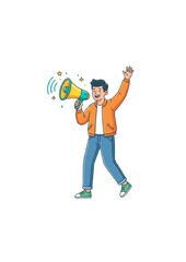 Cheerful Man Holding Megaphone Making an Announcement Illustration