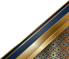 Elegant Gold and Navy Blue Geometric Abstract Background with Islamic Pattern. Luxury Design Element.