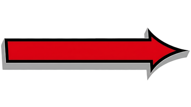 A vibrant red arrow pointing to the right with grey outline ideal for designs on transparent background - Powered by Adobe