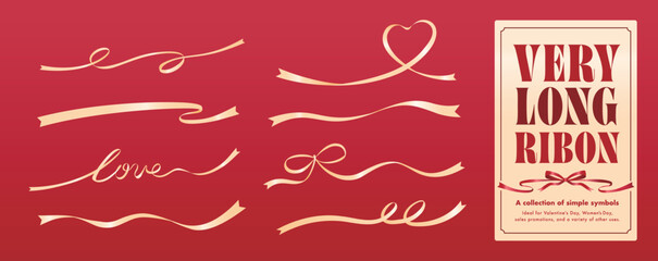 Obraz premium ゴールドリボン:金の曲線、love、ハート、波打つ帯、輝く線:バレンタインやクリスマスに使える