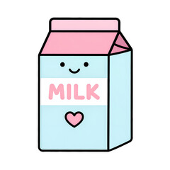 Cute milk carton vector pastel color kawaii face pink label heart icon dairy drink carton packaging flat design with cheerful vibe
