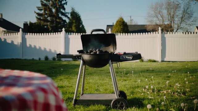 Independence Day USA.  Backyard BBQ Grill Ready for Independence Day Celebration, Summer Cookout, Outdoor Grilling, Family Fun, American Holiday